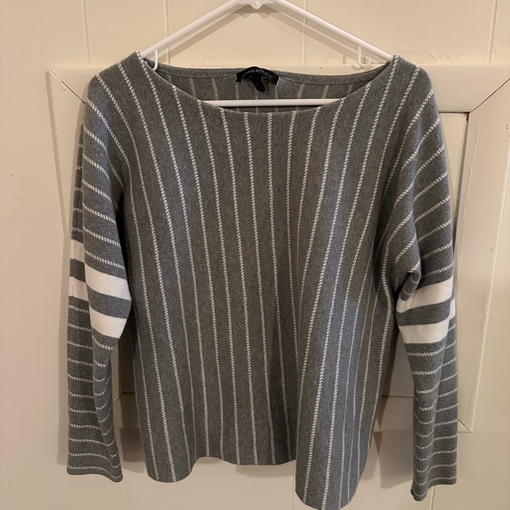 Banana Republic Gray and White Striped Sweater